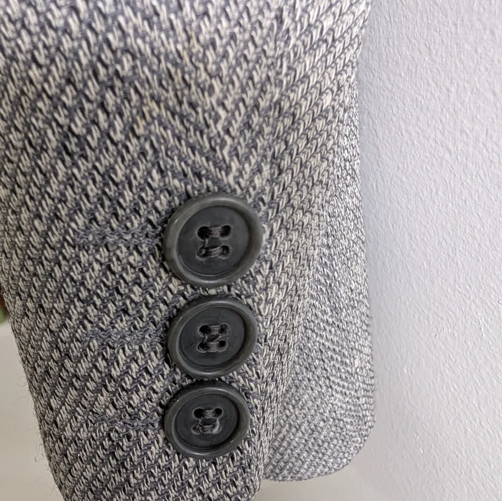 YSL Pour Homme Wool Blazer 42R Gray Herringbone Made France Quiet Luxury - Picture 9 of 11